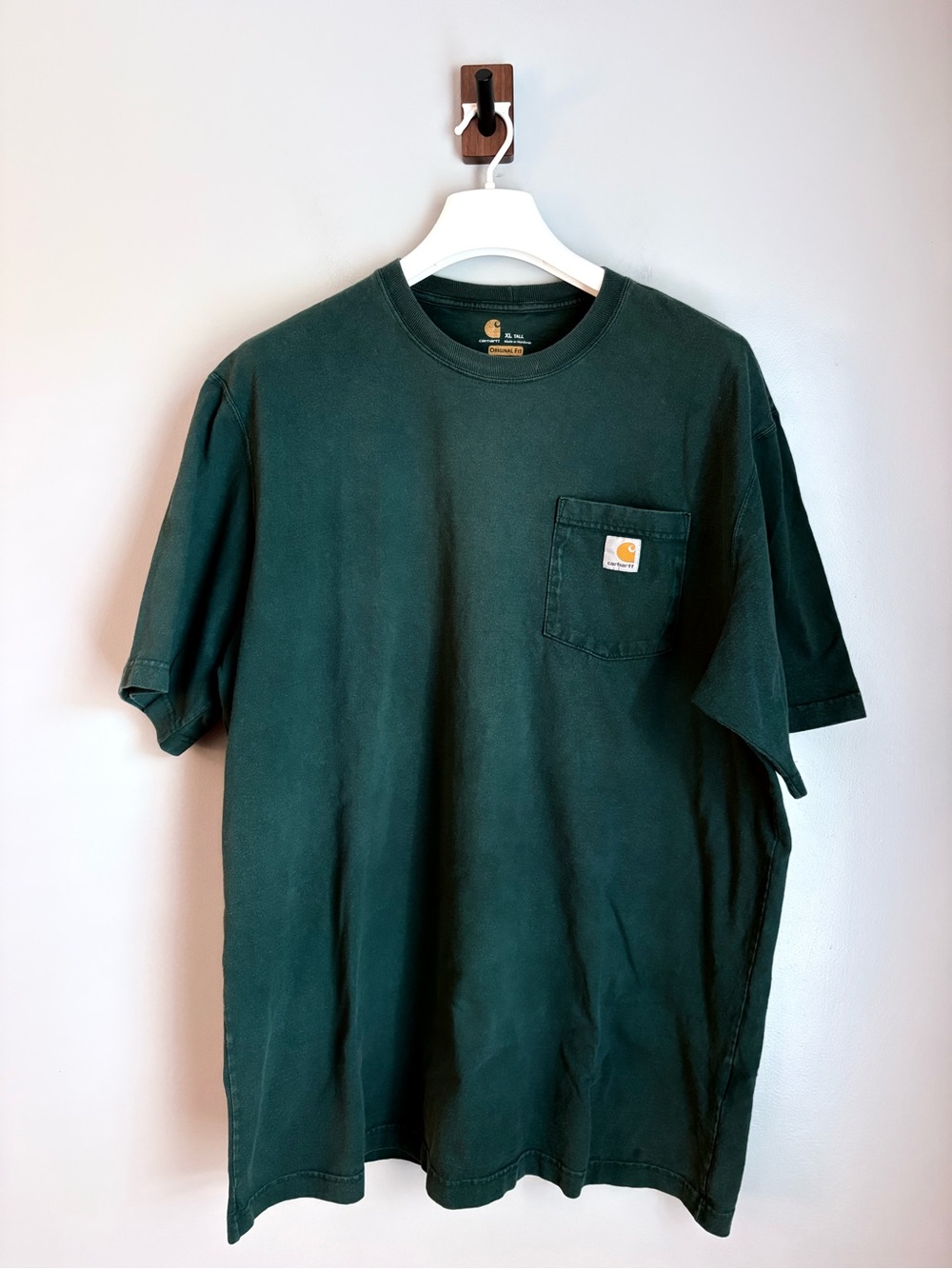 Carhartt Mens XL Tall Dark Green K87 Short Sleeve Pocket T Shirt Original Fit